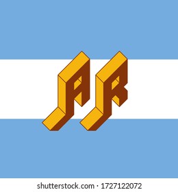 AR - international 2-letter code or National domain of Argentina. monogram or logotype. Isometric 3d font for design. Three-dimension letters A and R.