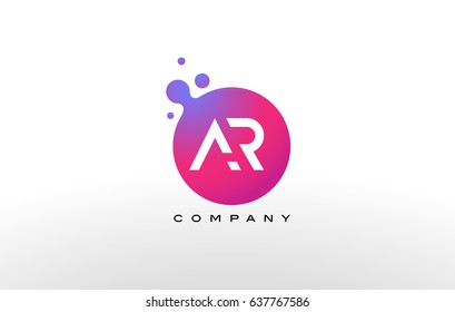 AR Letter Dots Logo Design mit kreativen Trendbläschen und violetten Magenta-Farben.