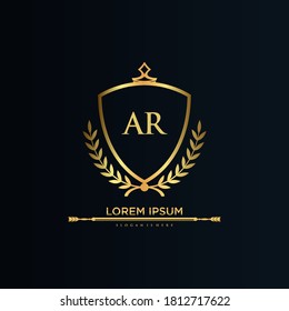 AR Letter Initial with Royal Template.elegant with crown logo vector, Creative Lettering Logo Vector Illustration.	