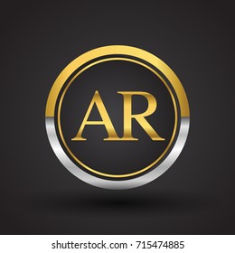 AR Letter logo in a circle, gold and silver colored. Vector design template elements for your business or company identity.