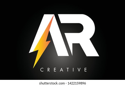 AR Letter Logo Design With Lighting Thunder Bolt. Electric Bolt Letter Logo Vector Illustration.