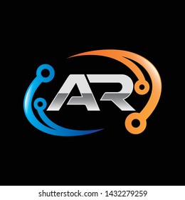 AR Letter Logo Design Template with technology style