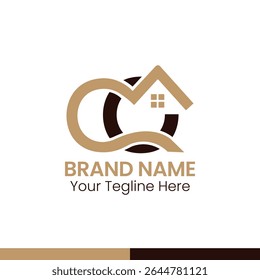 AR letter logo for real estate.R letter logo with house icon.CQ real estate logo.FCH letter logo for property branding.
