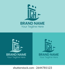 AR letter logo for real estate.R letter logo with house icon.CQ real estate logo.FCH letter logo for property branding.
