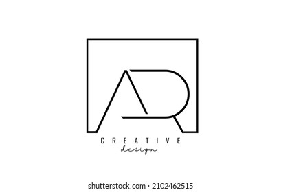 AR letter logo with rectangle frame. Vector Illustration with minimalism design and thin frame.