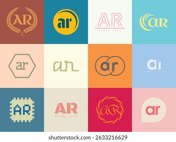 AR logo company template. Letter a and r logotype. Set different classic serif lettering and modern bold text with design elements. Initial font typography. Collection trendy business identity.