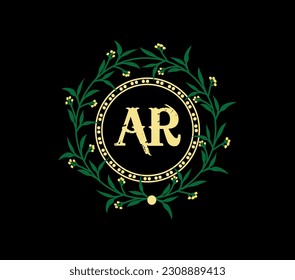 AR Logo design with unique and simple design., laurel wreath with ribbon