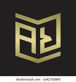 AR Logo Emblem Monogram With Shield Style Design Template Isolated On gold colors