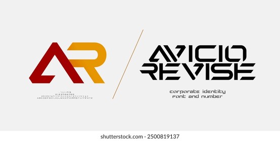 AR logo font and number. ci corporate identity sport modern alphabet fonts. Technology typography logos for game, abstract, digital, fashion, digital, future, creative, techno. vector illustration