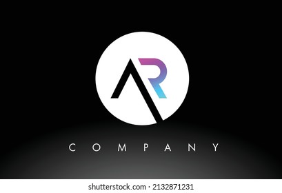 Logotipo AR.  Vector de diseño de letras con colores morado y negro.