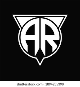 AR Logo monogram with circle shape and half triangle rounded on black background