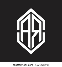 AR Logo monogram with hexagon shape and outline slice style with black and white