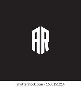 AR Logo-Monogramm mit Design-Vorlage im Hexagon-Format einzeln auf schwarzem Hintergrund