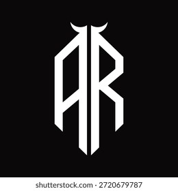 AR Logo monogram with horn shape isolated black and white design template on black background