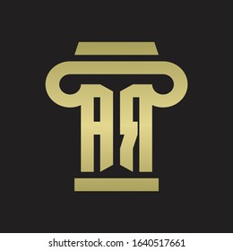 AR Logo monogram with pillar style design template with gold colors