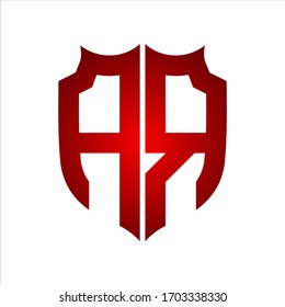 AR Logo Shield style Monogram design template with red colors on white background
