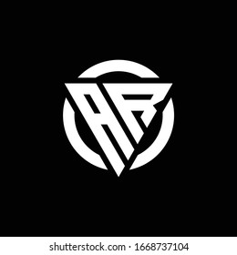 AR logo with triangle shape and circle rounded design template isolated on black background
