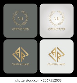 AR luxury typography letter logo. AR Creative style logo but still simple lettering and modern. 
