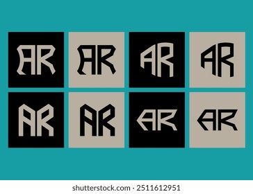 AR minimalist and classic logo set design. AR monogram polygonal and circle shape vector. 