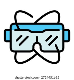 Vector de contorno de icono de gafas móviles Ar. Plataforma Vr. Color de realidad digital plano