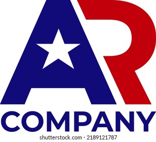 AR monogram initial logo, with blue, red and star