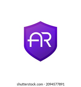 AR monogram, letters vector logo with a shield
