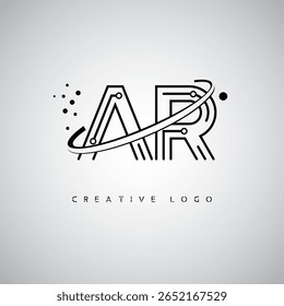 AR Orbit Monogram Logo – Futuristic Minimal Letter mark with Circular Line Art, Tech-Inspired Dots and Space Motion Concept for Modern Branding Identity