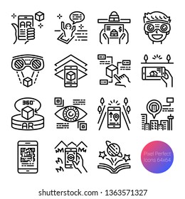 AR outline icons, augmented reality, vector pixel perfect design editable stroke