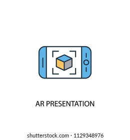 AR presentation concept 2 colored line icon. Simple yellow and blue element illustration. AR presentation concept outline symbol design from Augmented reality set.