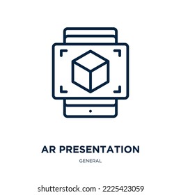 ar presentation icon from general collection. Thin linear ar presentation, presentation, ar outline icon isolated on white background. Line vector ar presentation sign, symbol for web and mobile