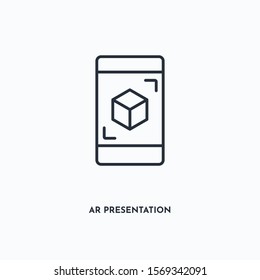 ar presentation outline icon. Simple linear element illustration. Isolated line ar presentation icon on white background. Thin stroke sign can be used for web, mobile and UI.