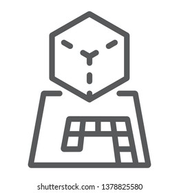 AR projection line icon, gaming and futuristic, augmented projection sign, vector graphics, a linear pattern on a white background, eps 10.