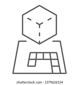 AR projection thin line icon, gaming and futuristic, augmented projection sign, vector graphics, a linear pattern on a white background, eps 10.