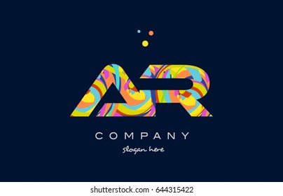 ar a r alphabet letter logo colors colorful rainbow acrylic font creative text dots company vector icon design template