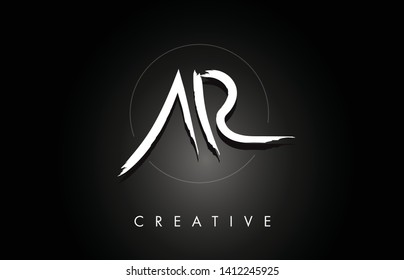 AR A R Brushed Vector Letter Logo Design with Creative Modern Brush Lettering Texture and Hexagonal Shape. Brush Letters Design Logo Vector Illustration.