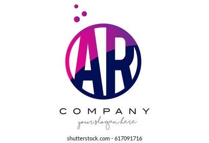 AR A R Circle Letter Logo Design with Purple Magenta Dots Bubbles Vector Illustration