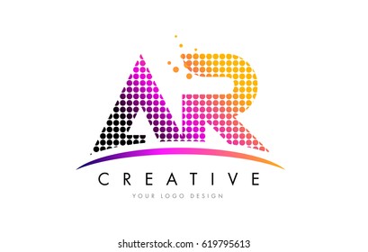 AR A R Dots Letter Logo Design with Magenta Bubble Circles and Swoosh