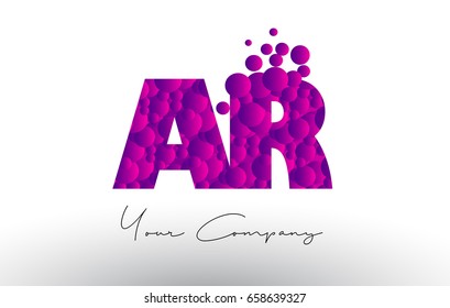 AR A R Dots Letter Logo with Purple Pink Magenta Bubbles Texture Vector.
