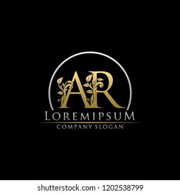 AR A R Gold Leaf Letter logo With Classy Floral Design