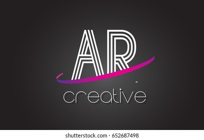 AR A R Letter Logo with Lines Design And Purple Swoosh Vector Letters Illustration.