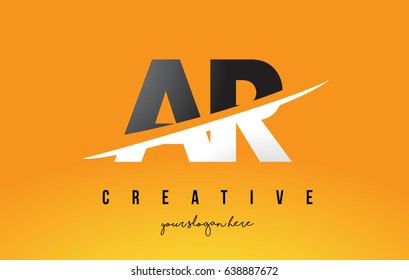 AR A R Letter Modern Logo Design with Swoosh Cutting the Middle Letters and Yellow Background.