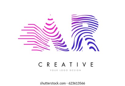 AR A R Zebra Letter Logo Design with Black and White Stripes Vector
