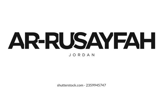 Ar Rusayfah in the Jordan emblem for print and web. Design features geometric style, vector illustration with bold typography in modern font. Graphic slogan lettering isolated on white background.