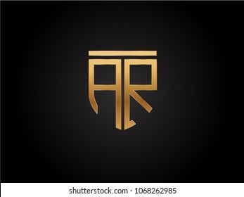 AR shield shape Letter Design in gold color