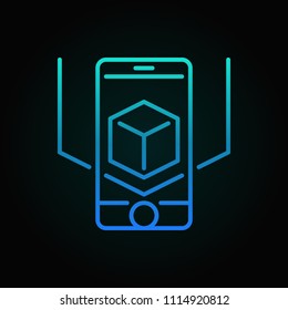 AR smart-phone vector blue icon or symbol in thin line style on dark background