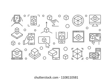 AR Technology vector concept illustration or horizontal banner made with augmented reality thin line icons