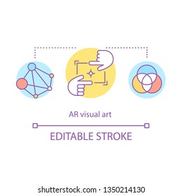 AR visual art concept icon. Digital art marketplace. Cyberspace for artist. 3D visualization art. Augmented reality artwork idea thin line icons. Vector isolated outline drawing. Editable stroke