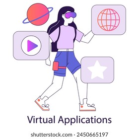 AR and VR concept. A person navigates through virtual applications, representing modern digital interaction. Interactive technology in everyday life. Vector illustration.