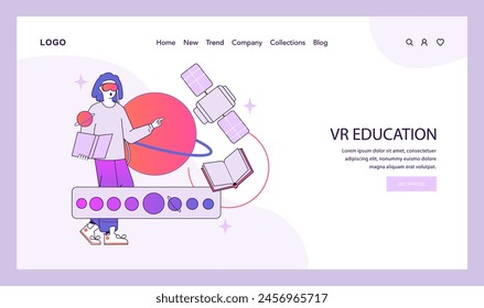 AR and VR Education concept. Exploring the cosmos with virtual reality technology for immersive learning experiences. Innovative study methods. Vector illustration.