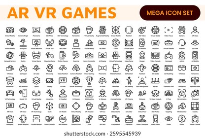 AR VR Games Icons Collection. Vector-Based Icons for Virtual Reality, Augmented Reality, Gaming, and Immersive Tech
